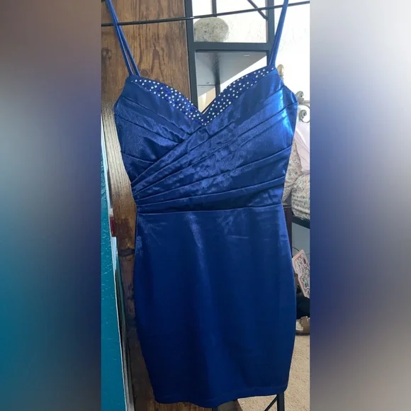 windsor short blue dress Elegant Satin Beads Flower Girl Dress Blue with Bow Knee Length M181 –  DreamyVow main image 0